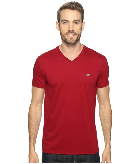 Lacoste Cotton S S Pima Jersey V Neck T Shirt In Bordeaux Red For Men