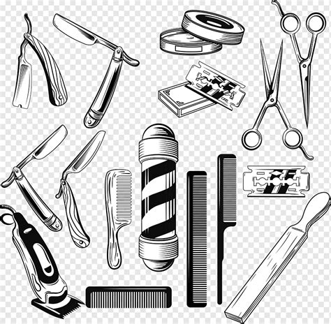 Barber Shop Haircut Elements Black White Png Pngwing