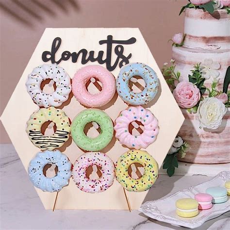 Wood Donut Stand Doughnuts Wall Stands Display Board Holder Kids