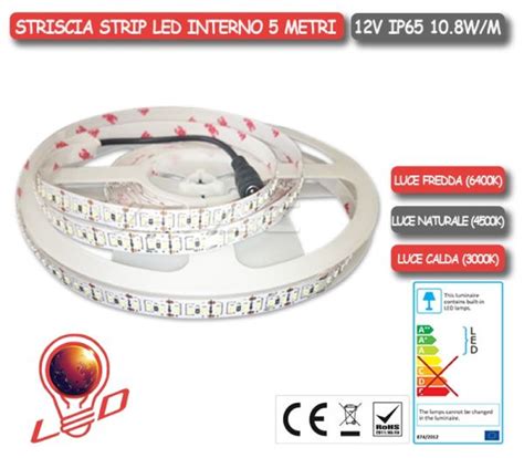 Striscia Strip LED V TAC 12V 10 8W M SMD5050 60LED M Bobina 5mt