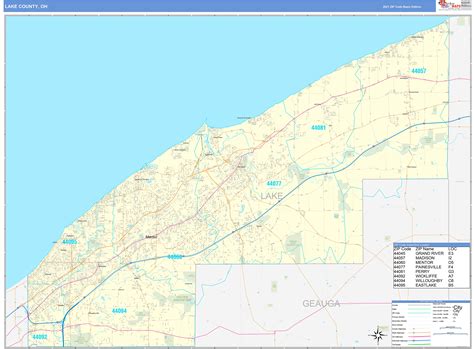 lake county  zip code wall map basic style  marketmaps mapsales
