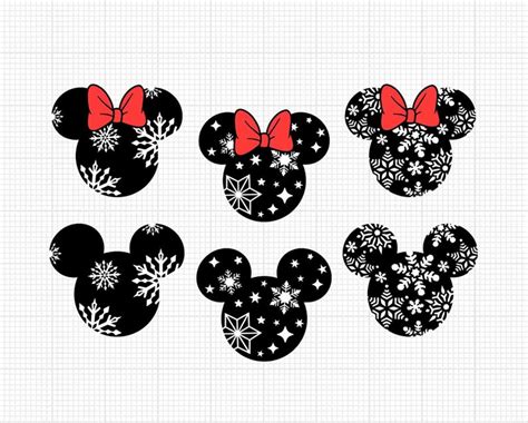 Christmas 2023 Mickey Minnie Head Snowflakes Svg And Png Etsy