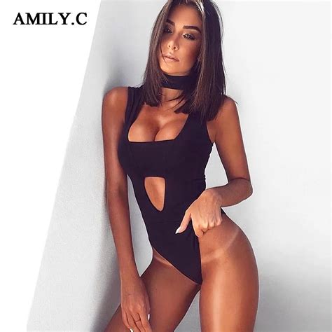 Amily C 2018 New Women Bandage Bodysuits Sexy Bodycon Black White