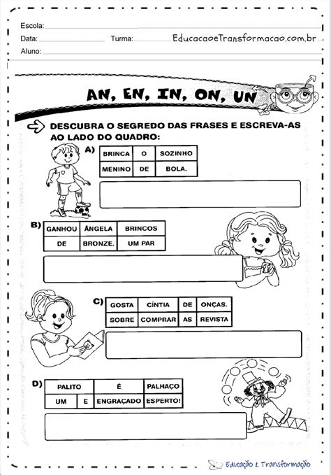 Atividade Com An En In On Un 3 Ano
