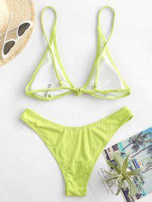 ZAFUL Cheeky Ribbed Knot Bikini Swimsuit In GREEN ZAFUL