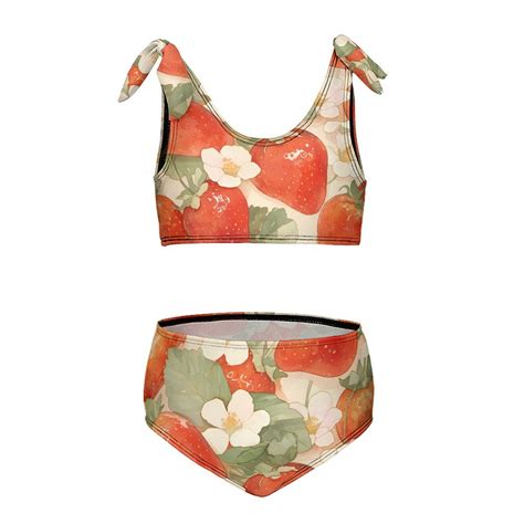 Strawberry Fruit Watercolor Girl S 2 Piece Bikini Set Beach Sport Swimsuit Swimwear 9 11Y140cm