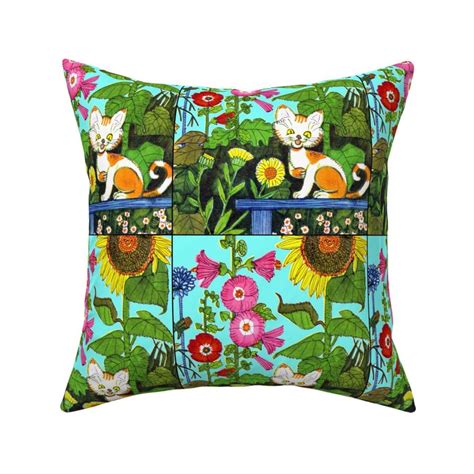 Colorful Flowers Gardens Cats Pussy Fabric Spoonflower