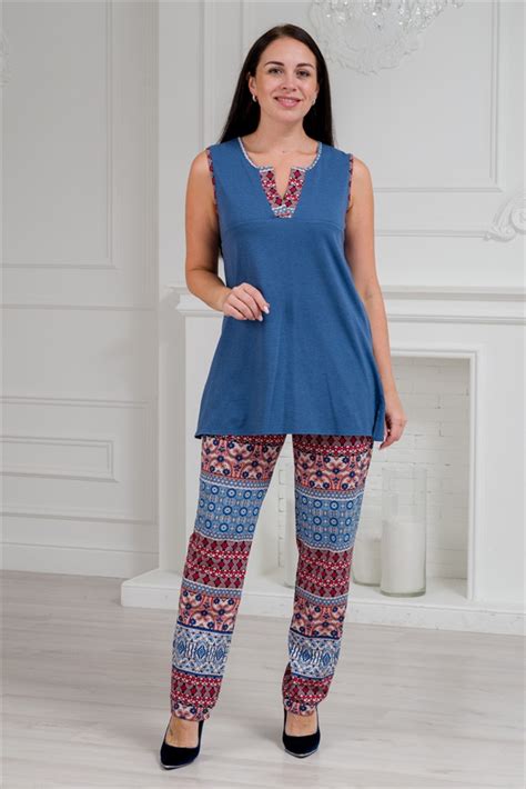 Пижама женская из майки и брюк из кулирки Лисандра индиго купить ...