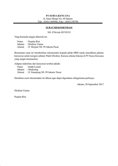 Contoh Surat Rekomendasi Kerja Resmi Surat Lamaran Kerja Desain