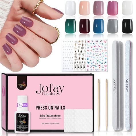 240pcs Short Press On Nails Kit Jofay Fashion Glue On Nails Set 10 Solid Colors