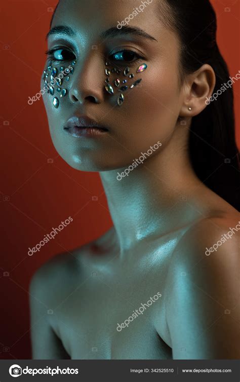 Beautiful Naked Asian Girl Shiny Rhinestones Face Stock Photo VitalikRadko 342525510