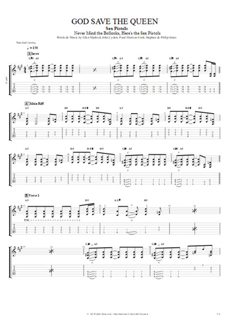 Tablature God Save The Queen De Sex Pistols Guitar Pro Guitare Basse Et Piste D