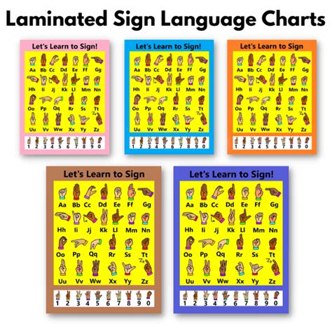 laminated colorful sign language charts  kids  learners sign