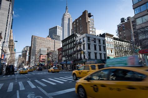 Manhattan Usa Roads Houses Taxi Cars Skyscrapers New York City