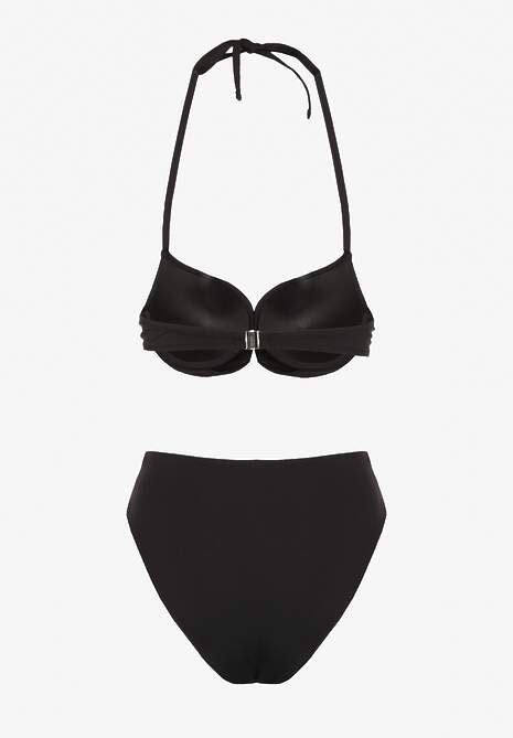 Czarne Bikini Majtki Figi i Biustonosz Ozdobione Wiązaniem Saniorie Renee