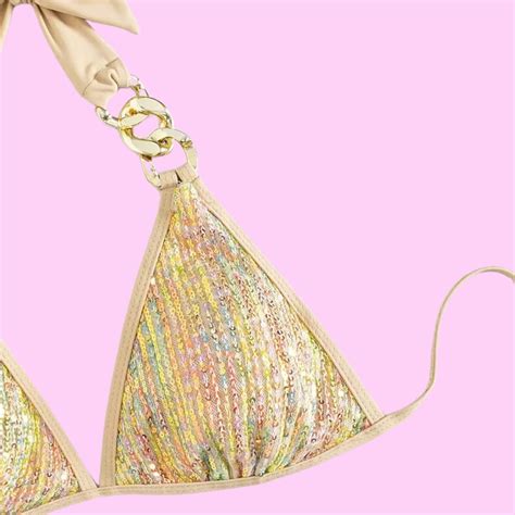 Sequin Two Piece Bikini Set Pink Sugar Fashion