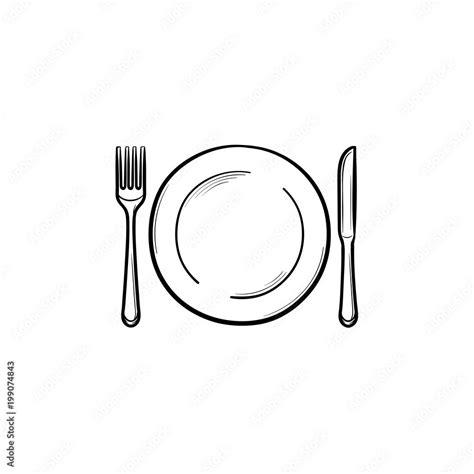 plate  fork  knife hand drawn outline doodle icon dinnerware