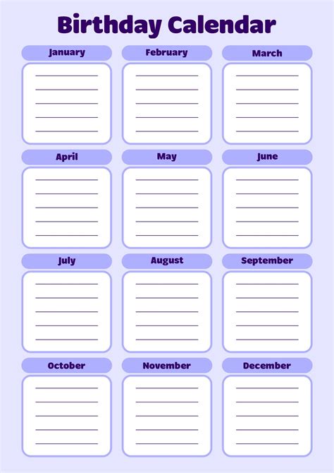 Free Birthday Chart Template