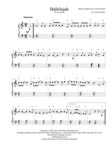 Hallelujah Leonard Cohen Easy Piano Sheet Music Free Hallelujah