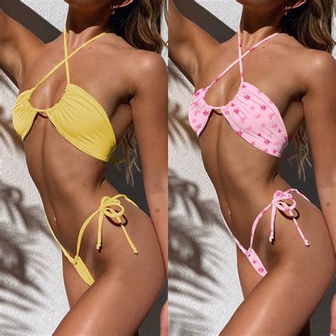 New Sexy Micro Bikini Set Halter Swimsuits Bandage Women String