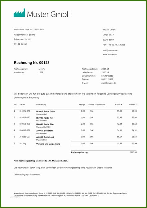 Rechnung Mustervorlage