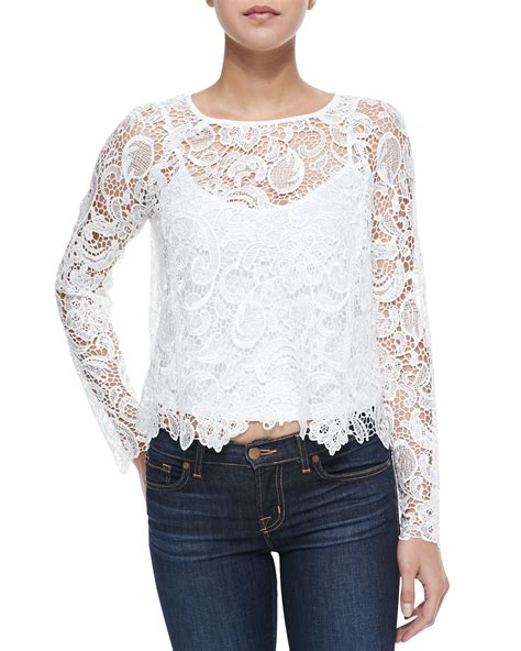 Cusp Long Sleeve Scalloped Lace Top In White IVORY Lyst