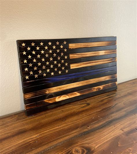 Rustic Blue Line Wood Flag Rustic Wooden Blue Line Flag Wood Etsy