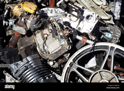 Collection of various engines for scrap metal recycling Stock Photo - Alamy