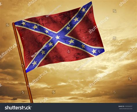Flag Of Confederate Waving Over Sunset Rebel Flag Dixie Flag Stock