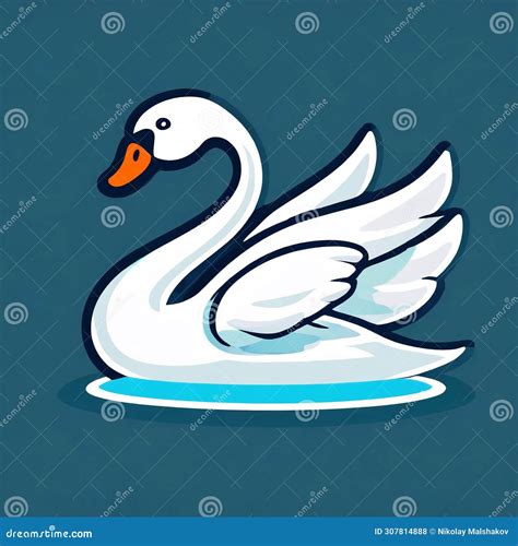 White Swan Logo, 2d Flat Illustration, Drawing Cartoon for Design