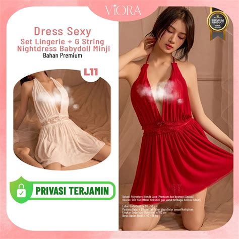 Jual Viora Dress Sexy Set Lingerie G String Seksi Model Sweet Charming V Nightdress Babydoll
