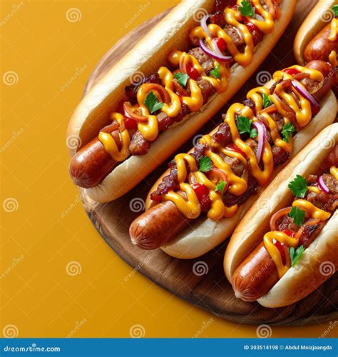 Hot Dog Delight American Fast Food with Meat, Sausage, Tomato Stock