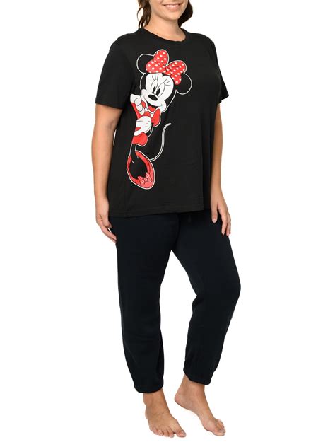 Minnie Mouse Leaning T Shirt Black And Jogger Pants Disney Pajama Set