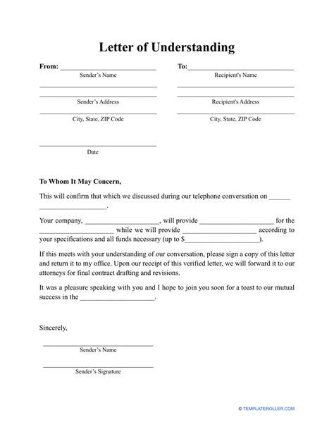 Letter Of Understanding Template Download Printable Pdf Templateroller