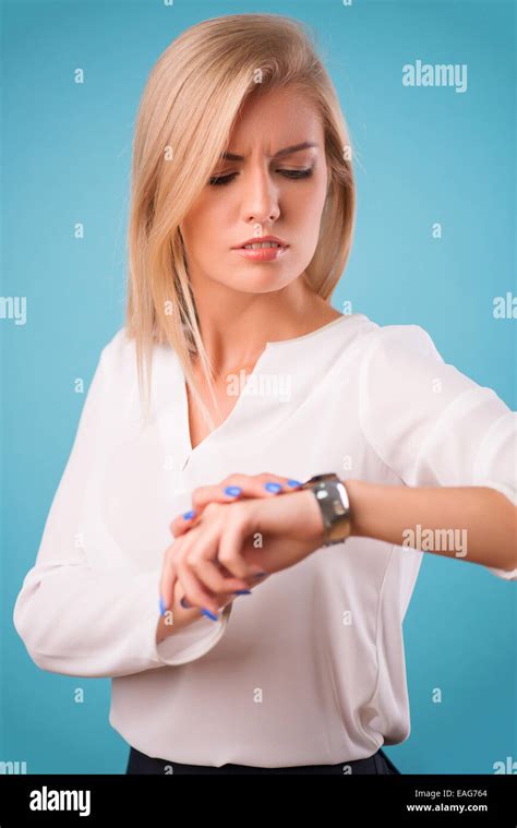 Lovely Blonde Wearing White Blouse Stock Photo Alamy