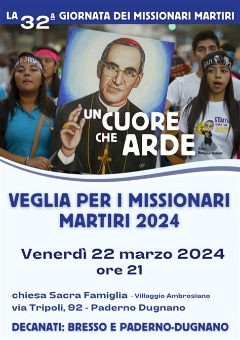 Venerdì 22 marzo 2024 Veglia per i Missionari Martiri Comunità