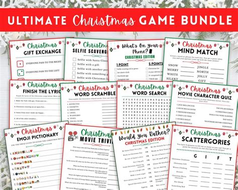 the ultimate christmas game bundle for word searchers is shown in red ...