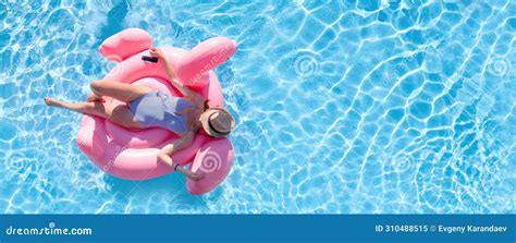 Woman In Bikini On Inflatable Flamingo In Pool Stock Image Image Of Flamingo Pool