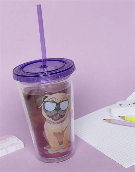 Fizz Creations Fizz Pug Drink Water Bottle With Straw Water Bottle
