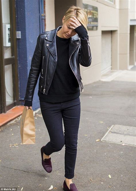 Lara Bingle Flaunts Newly Highlighted Blonde Locks Days Biker Jacket Style Tomboy Fashion