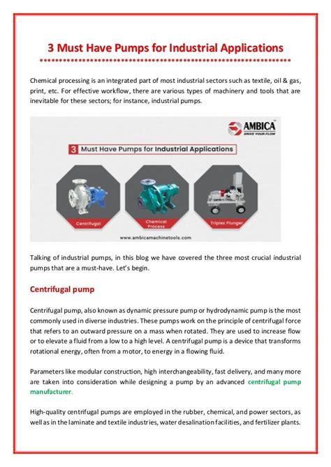 Top Types Of Pumps For Industrial Applications Pdf