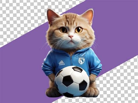 Premium PSD | Cartoon cat sportswear with a soccer ball on white background