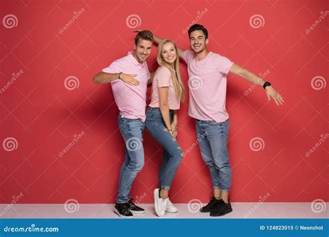 One Blonde Girl With Two Handsome Men Stock Image Image Of Attractive Fashion