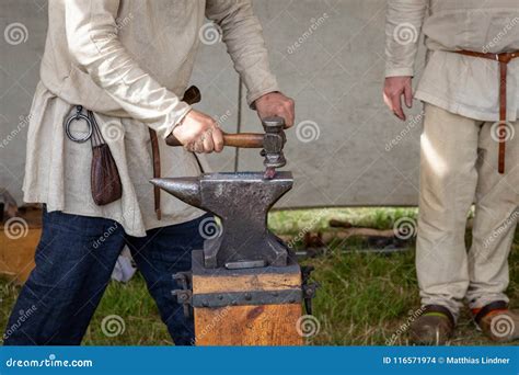 medieval blacksmith forges iron   anvil stock photo image