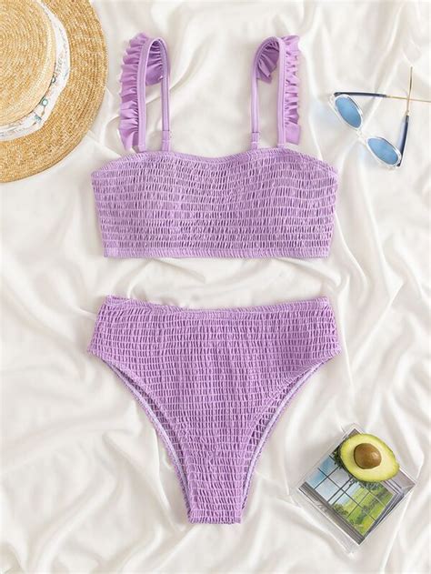 SHEIN Swim Mod Conjunto De Bikini Unicolor Sujetador Con Ribete De