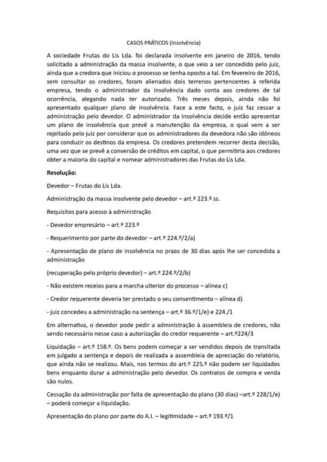 Caso Pr Tico Ix Casos Casos Pr Ticos Insolv Ncia A Sociedade