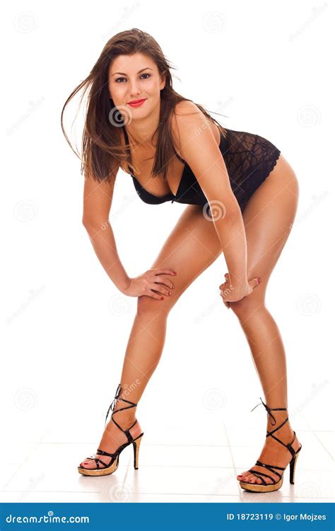 Woman In Black Lingerie And High Heels Stock Image Image Of Body