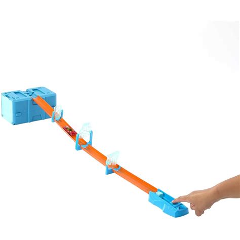 Mattel Hot Wheels Track Set With Car Ice Themed Building Pieces In A Modular And Stackable