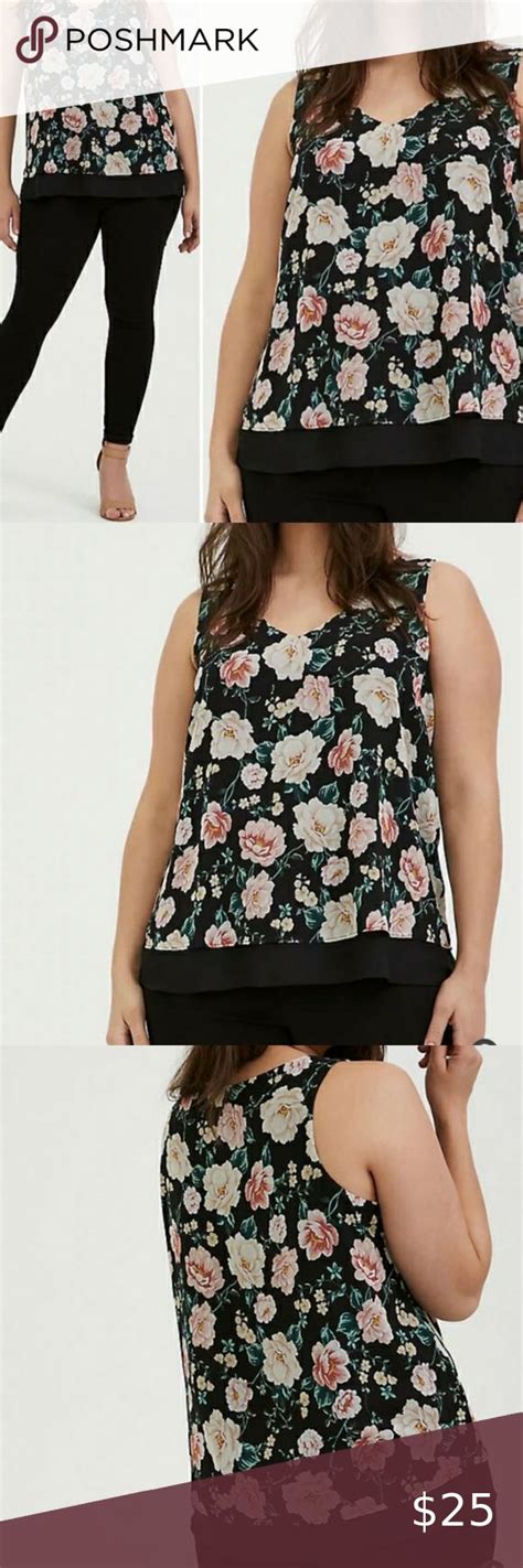 Torrid Black Women S Plus Size Floral Chiffon Double Layer Swing Tank