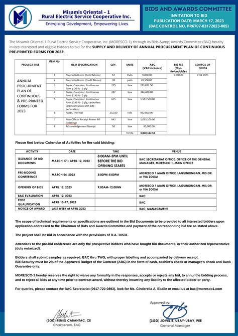 Invitation To Bid Supply And Delivery Of Annual Procurement Plan Of